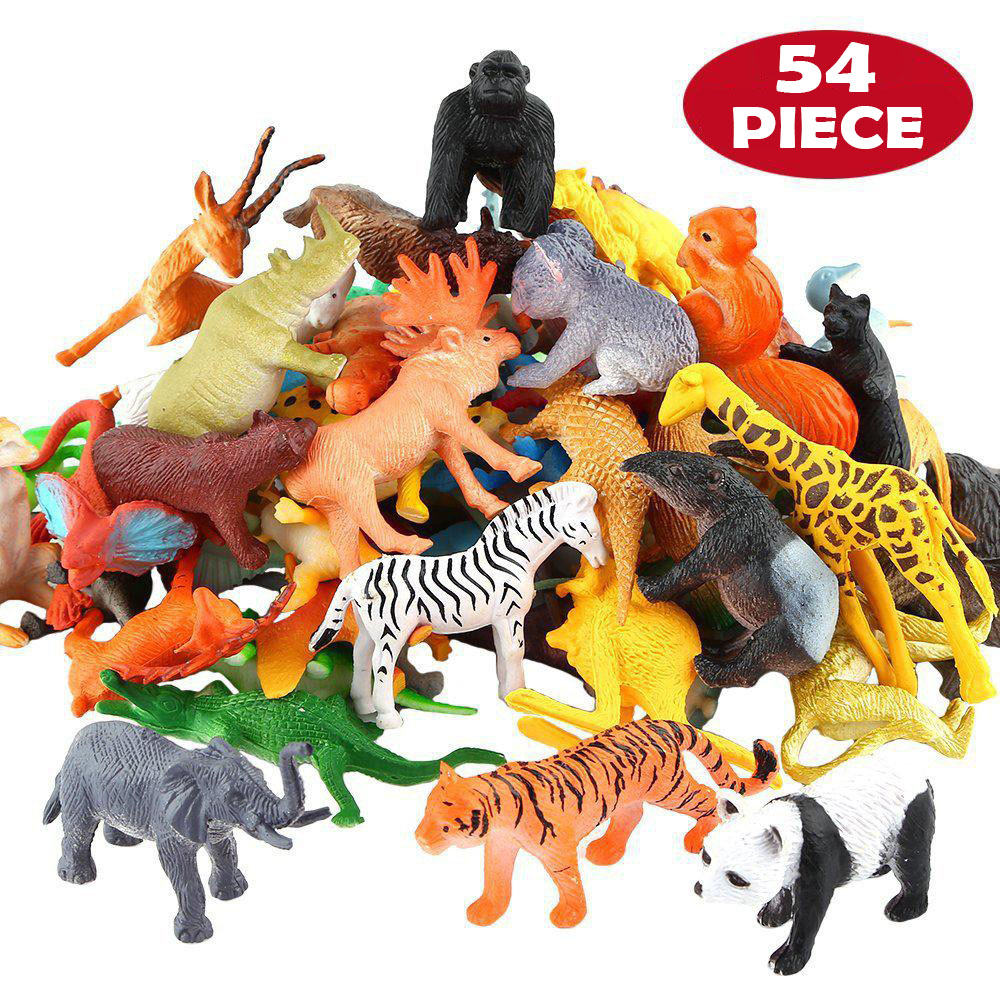 Model Kit Dinosaur - 54 ชิ้น Mini สัตว์ป่าชุดของเล่นสมจริงป่าพลาสติกสัตว์การเรียนรู้ของเล่นช้าง Gazelle ยีราฟ